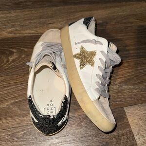 ShuShop White and Black Sneakers with Gold Star